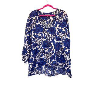 Johnny Was Workshop Camilla Henley Voyager Floral Print Split V-Neck Long Sleeve